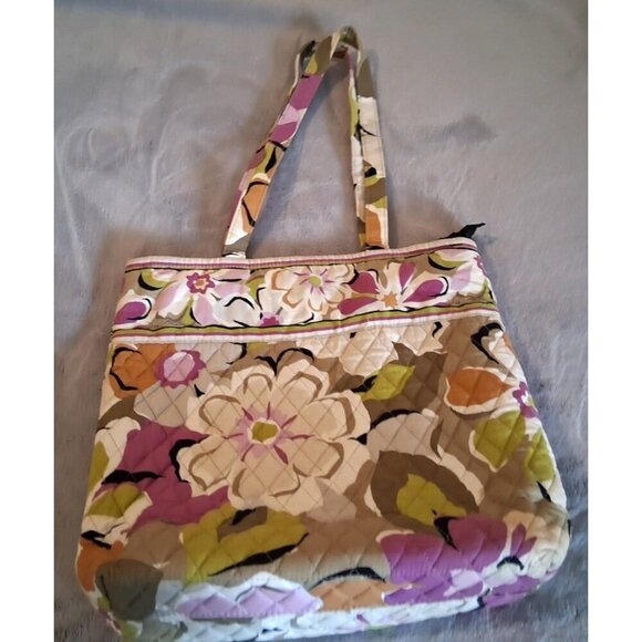 Vera Bradley Toggle Tote Shopper Handbag purse Green Purple floral print 13 X 14 - Picture 2 of 6